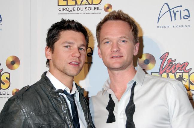 Neil Patrick Harris, white dress shirt, tie undone, David Burtka, gray leather jacket, tie, white dress shirt