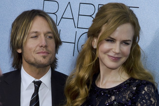 Nicole Kidman, black lace dress, Keith Urban, dark suit