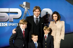 Victoria Beckham, beige suit, David Beckham