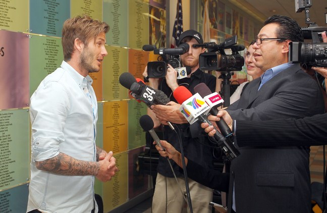 David Beckham, jeans, button down shirt