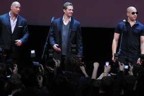 Paul Walker dark suit, vin diesel tshirt