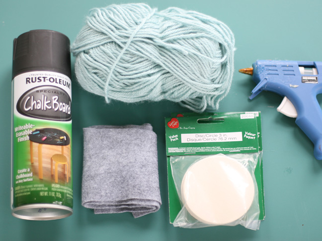 chalkboard paint blue yarn hot glue gun