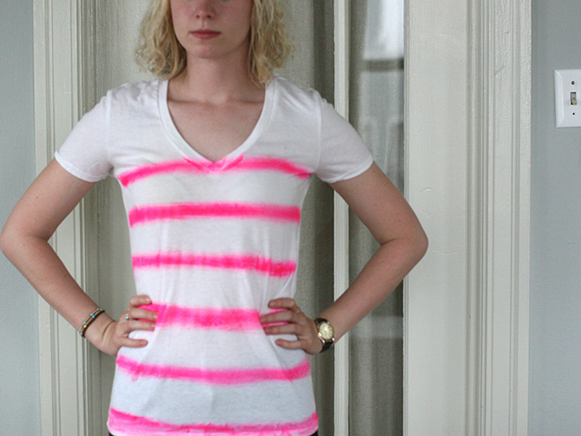 white tee shirt with pink lines