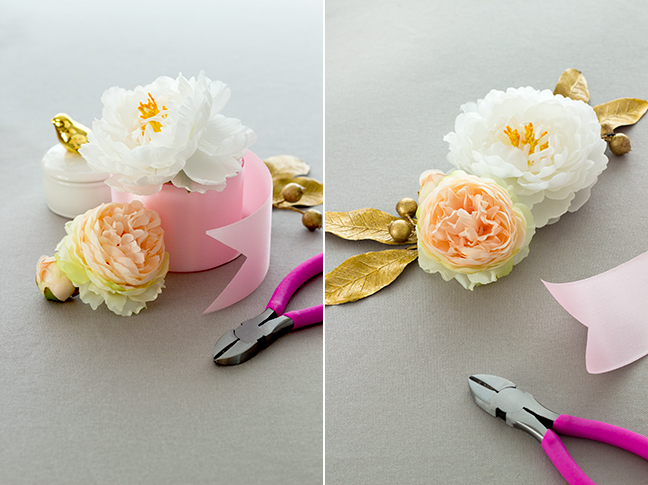 silk flowers pink ribbon