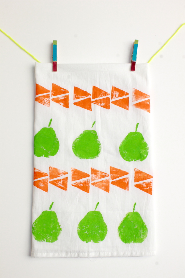 DIY Geometric and Fruit Stamped Dishtowels