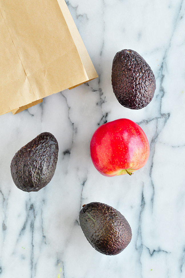 paper bag avocados apple