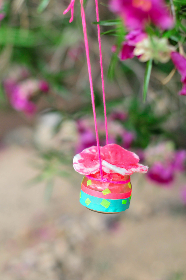 diy pink jar butterfly feeder