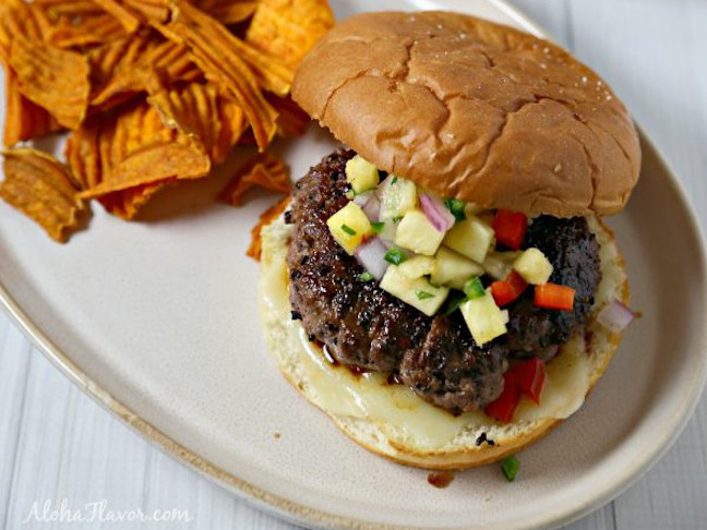 burger with pineapple salsa