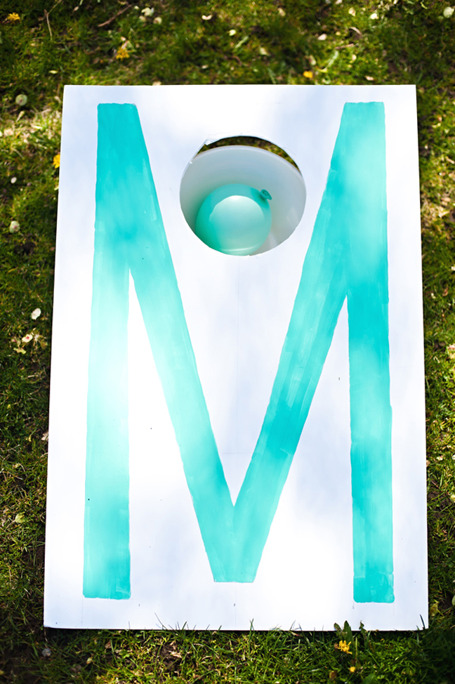 diy cornhole game letter M