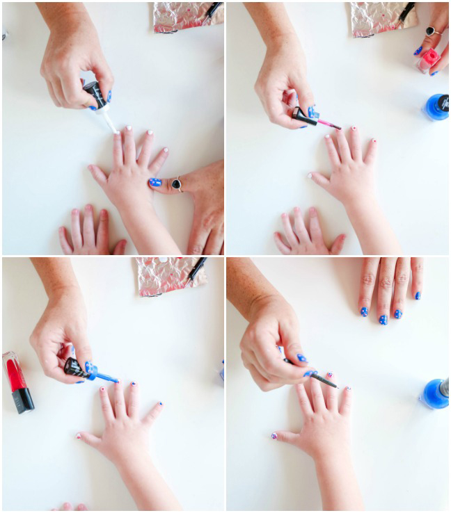 painting daughter's nails red white and blue