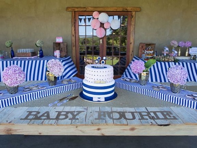 baby-shower-pink-blue-stripes-cake-gold-baby-party