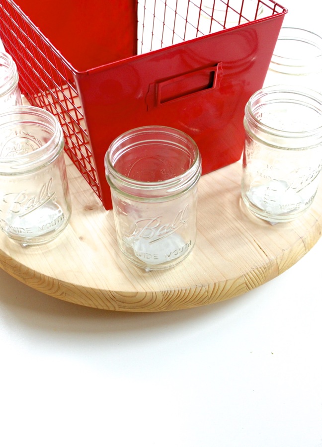 red-basket-with-mason-jars-on-a-round-wood-pine-lazy-susan red-basket-with-mason-jars-on-a-round-wood-pine-lazy-susan