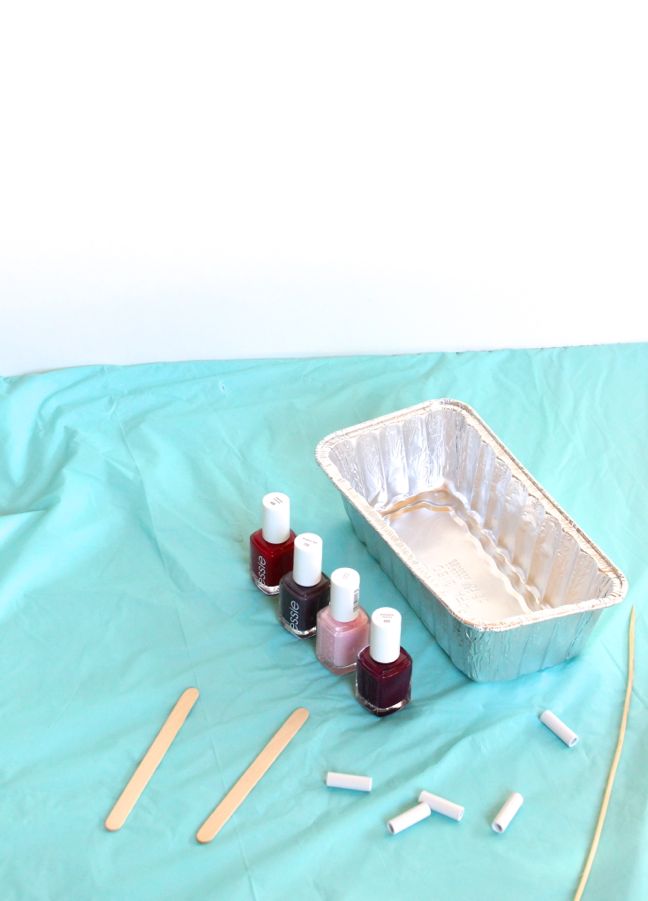 teal backdrop nail polish aluminum tray