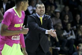 Head Coach Mega leks team Dejan Milojevic reacts during SIG Strasbourg v Mega Leks from gameday 5 in the Basketball Champions League in Strasbourg, France, on 16 November 2016.