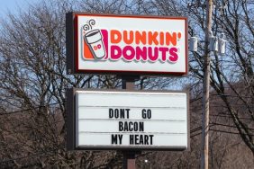 A sign with the Dunkin' Donuts logo is seen at its restaurant along North 4th Street in Sunbury, Pa.