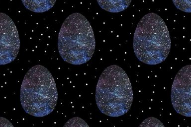 Seamless pattern, backgrounds, textures of colored abstract galaxy Easter eggs.