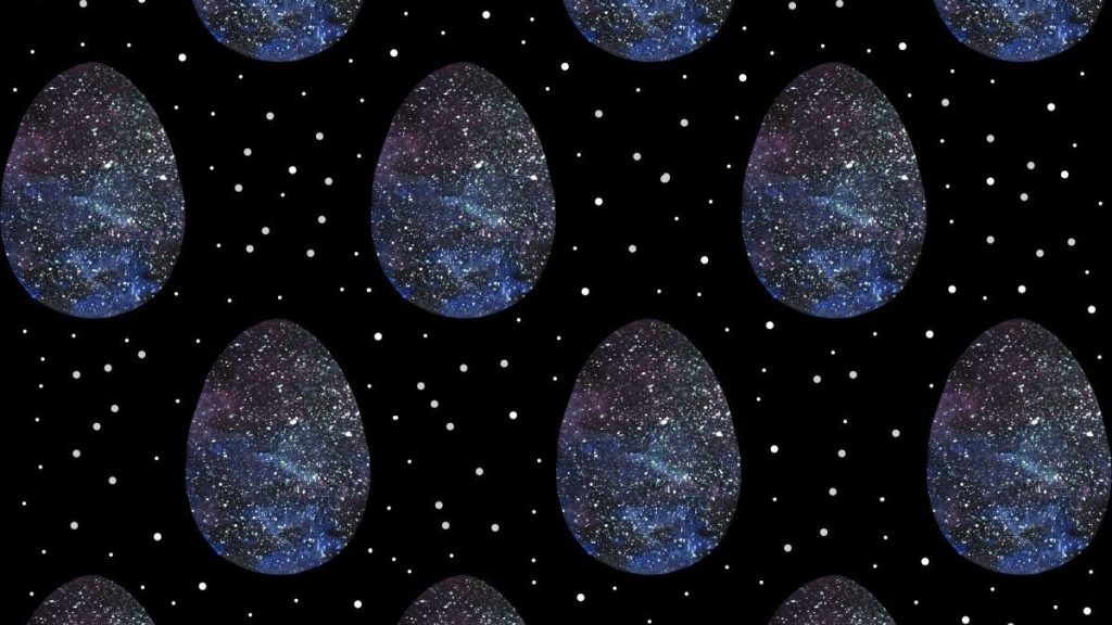 Seamless pattern, backgrounds, textures of colored abstract galaxy Easter eggs.