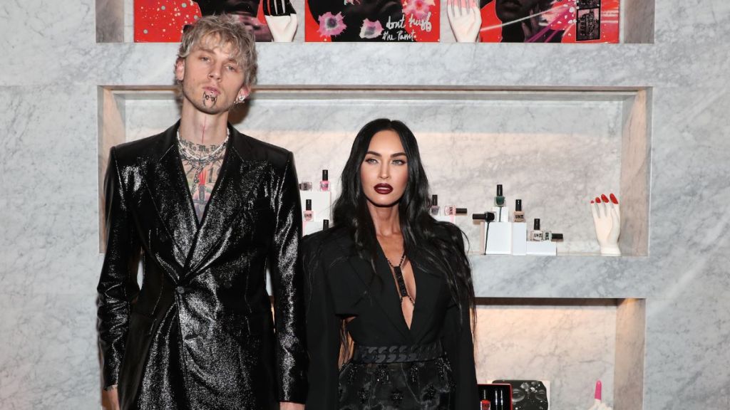 Machine Gun Kelly and Megan Fox attend Machine Gun Kelly's UN/DN LAQR Launch Event on December 04, 2021 in West Hollywood, California.