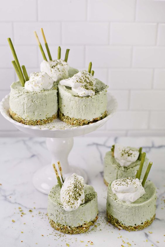 No-Bake Matcha Pocky Cheesecakes