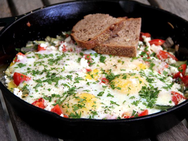 Skillet Egg Bake With Leeks, Swiss Chard and Feta                                      