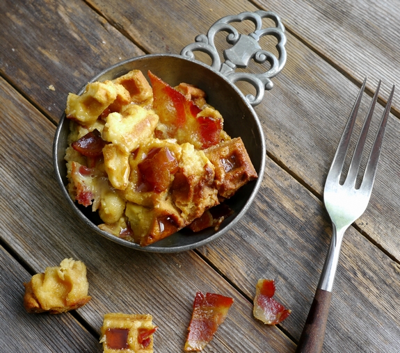 Maple Bacon Waffle Bread Pudding