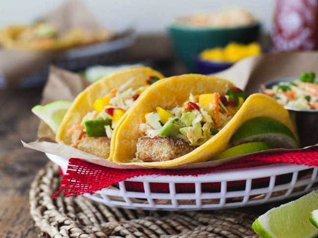 Buttermilk Fried Tofu Tacos with Jalapeno Lime Yogurt Cabbage Slaw