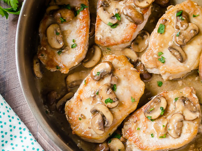 30-Minute Pork Chops with Creamy Bourbon Mushroom Sauce