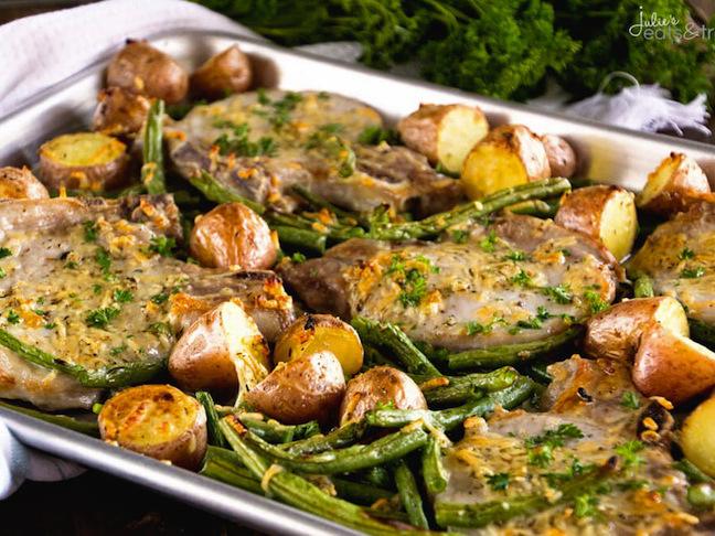 One Pan Parmesan Pork Chops and Veggies 