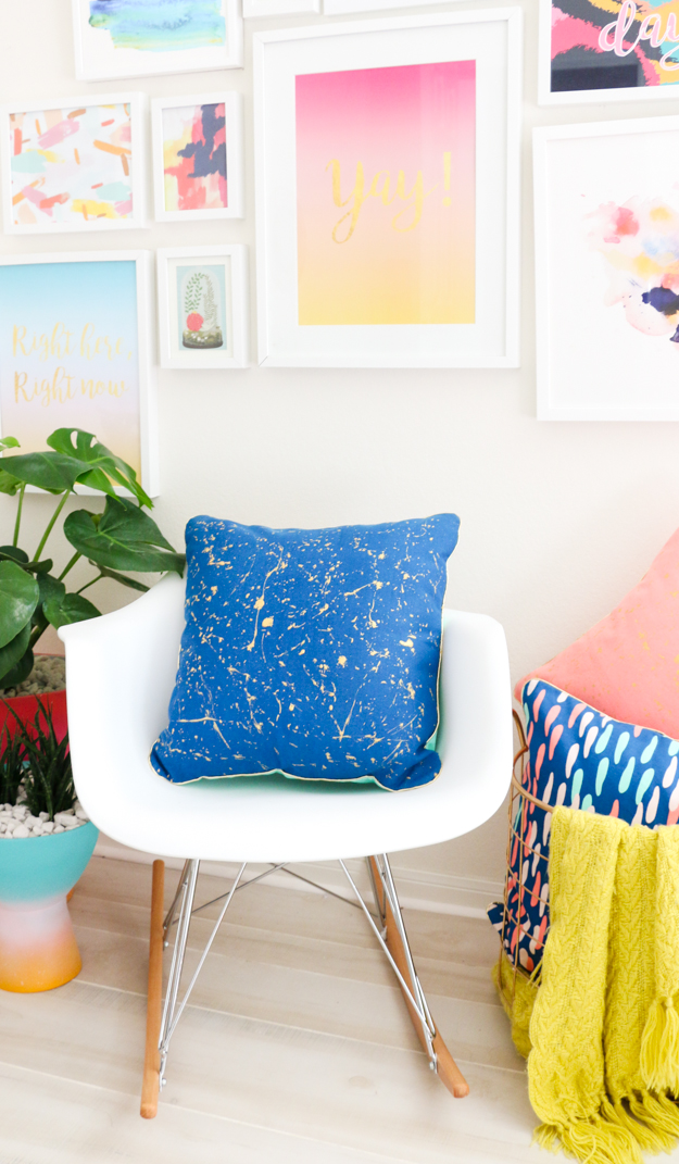 DIY Gold Splatter Paint Throw Pillow Upgrade