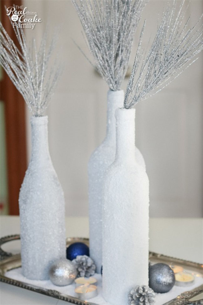 Winter Centerpiece with Wine Bottles