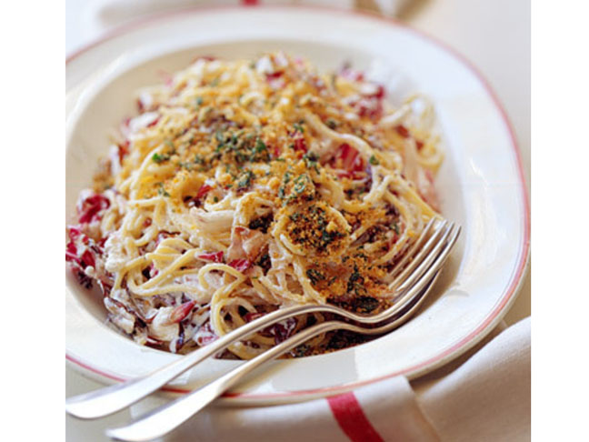 Spaghetti with Radicchio, Ricotta & Breadcrumbs