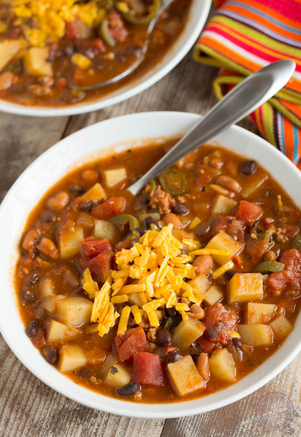 Slow Cooker Chorizo Potato Two-Bean Chili