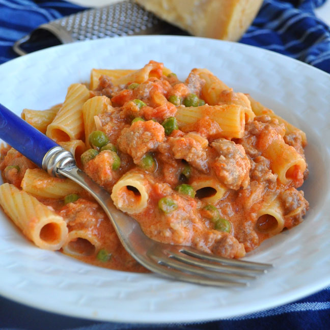 Rigatoni with Sausage and Peas and Creamy Tomato Sauce