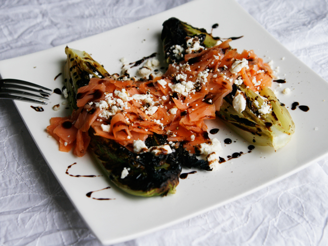 Roasted Romaine Salad with Smoked Salmon & Feta