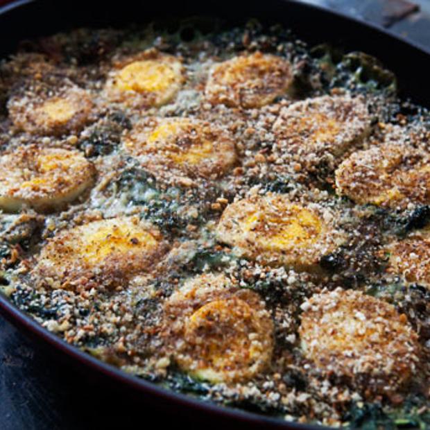 Spinach Gratin with Hard Boiled Eggs