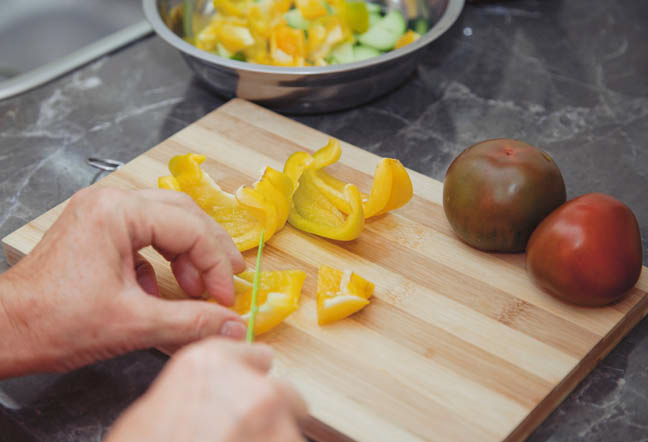 Keep a bowl next to your prep area for trash.