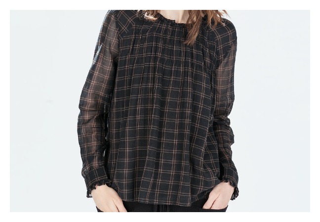 Zara Ruffle Collar Check Shirt