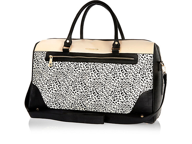 River Island Leopard-Print Panel Weekend Bag 