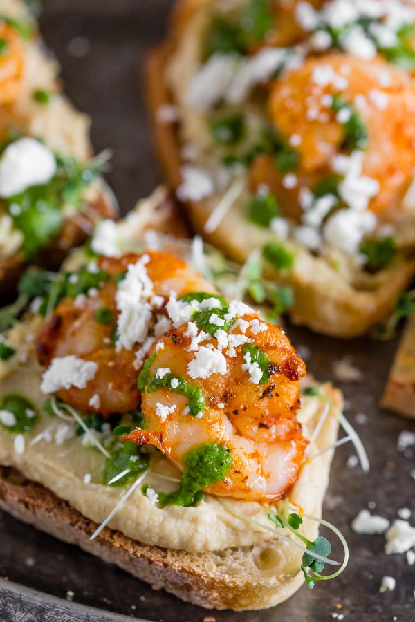 Cajun Shrimp Hummus Crostini