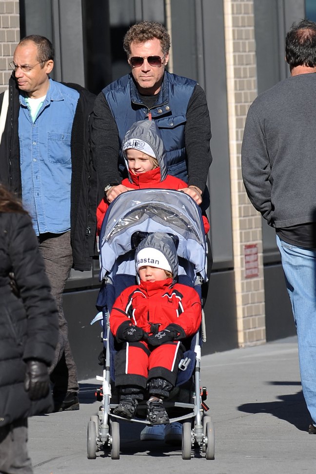 Will Ferrell, black long sleeved shirt, blue winter vest, 